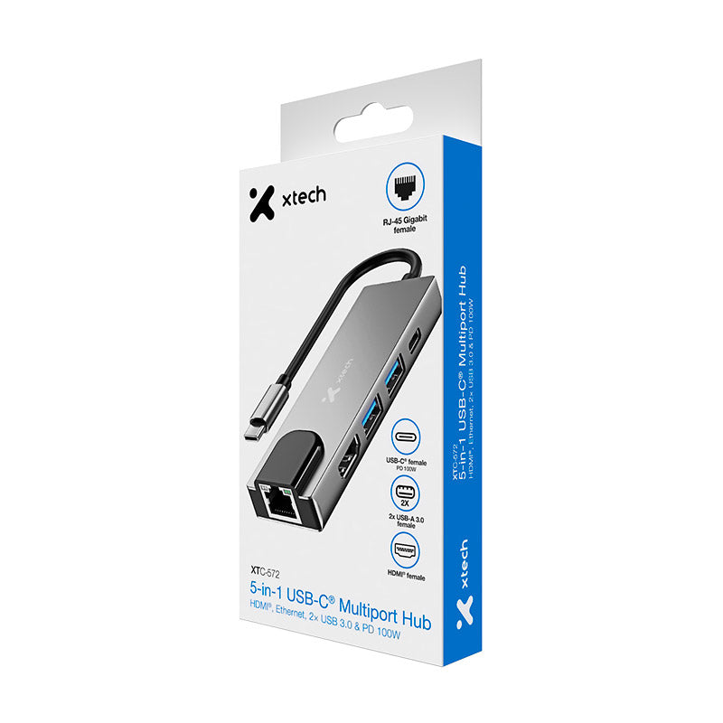 Concentrador multipuerto USB-C® 5 en 1 HDMI®, Ethernet, 2× USB 3.0 y PD de 100 W
