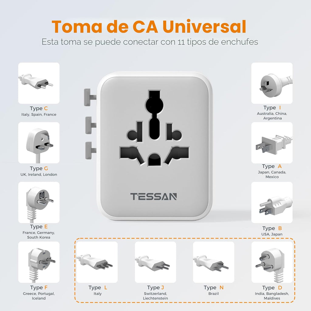 Adaptador De Enchufe De Viaje Mundial Tessan 65Watts