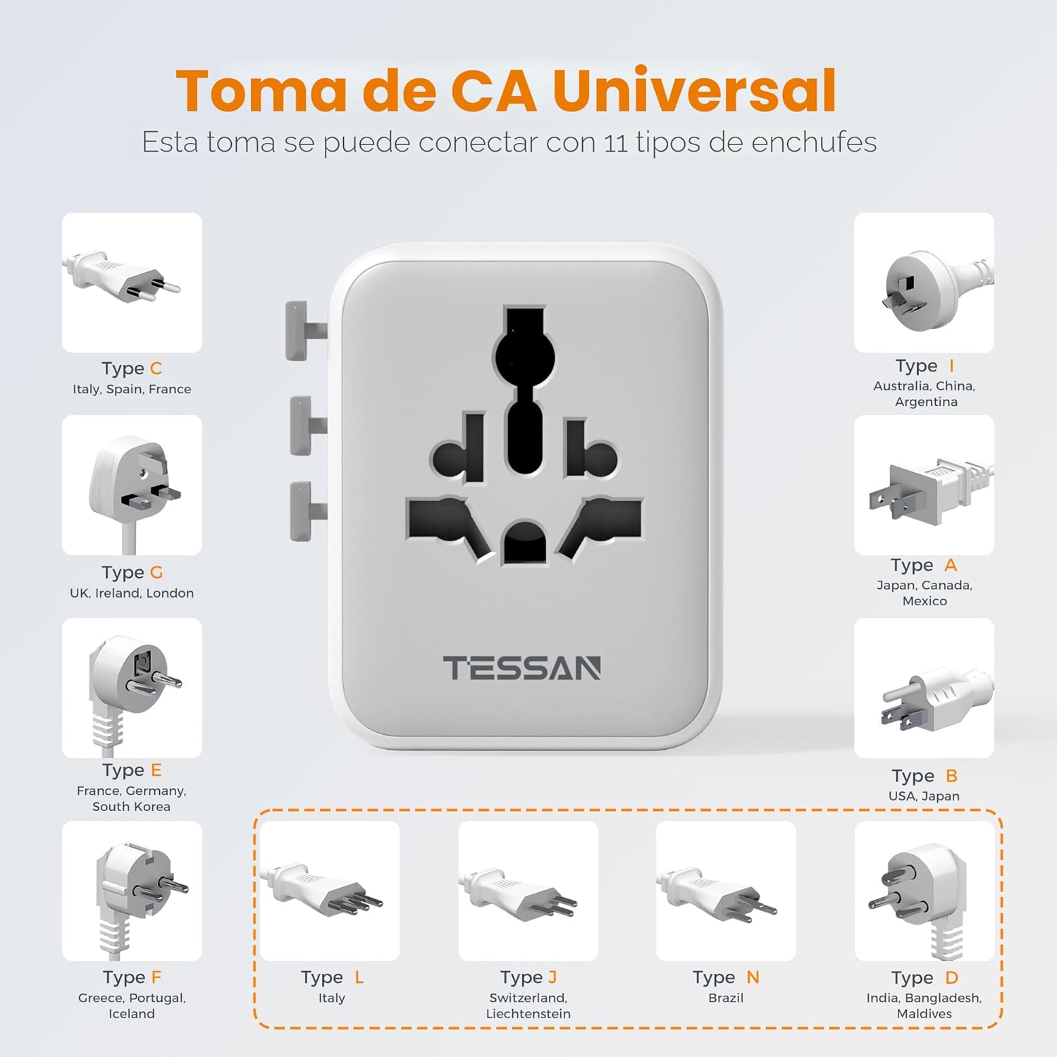 Adaptador De Enchufe De Viaje Mundial Tessan 65Watts
