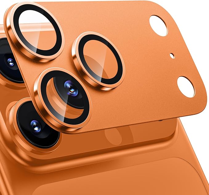WSKEN Protector de lente de cámara para iPhone 17 Pro Max (Grado Militar Inastillable) Protector de pantalla de Cámara de Vidrio Templado con aleación de aluminio metálico