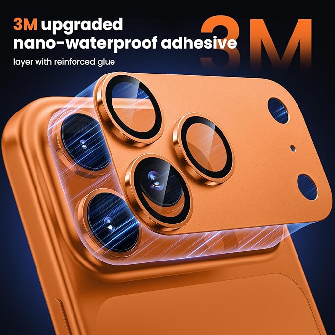 WSKEN Protector de lente de cámara para iPhone 17 Pro Max (Grado Militar Inastillable) Protector de pantalla de Cámara de Vidrio Templado con aleación de aluminio metálico