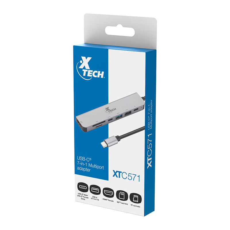 Adaptador multipuerto 7 en 1 con conexión USB-C Xtech 571
