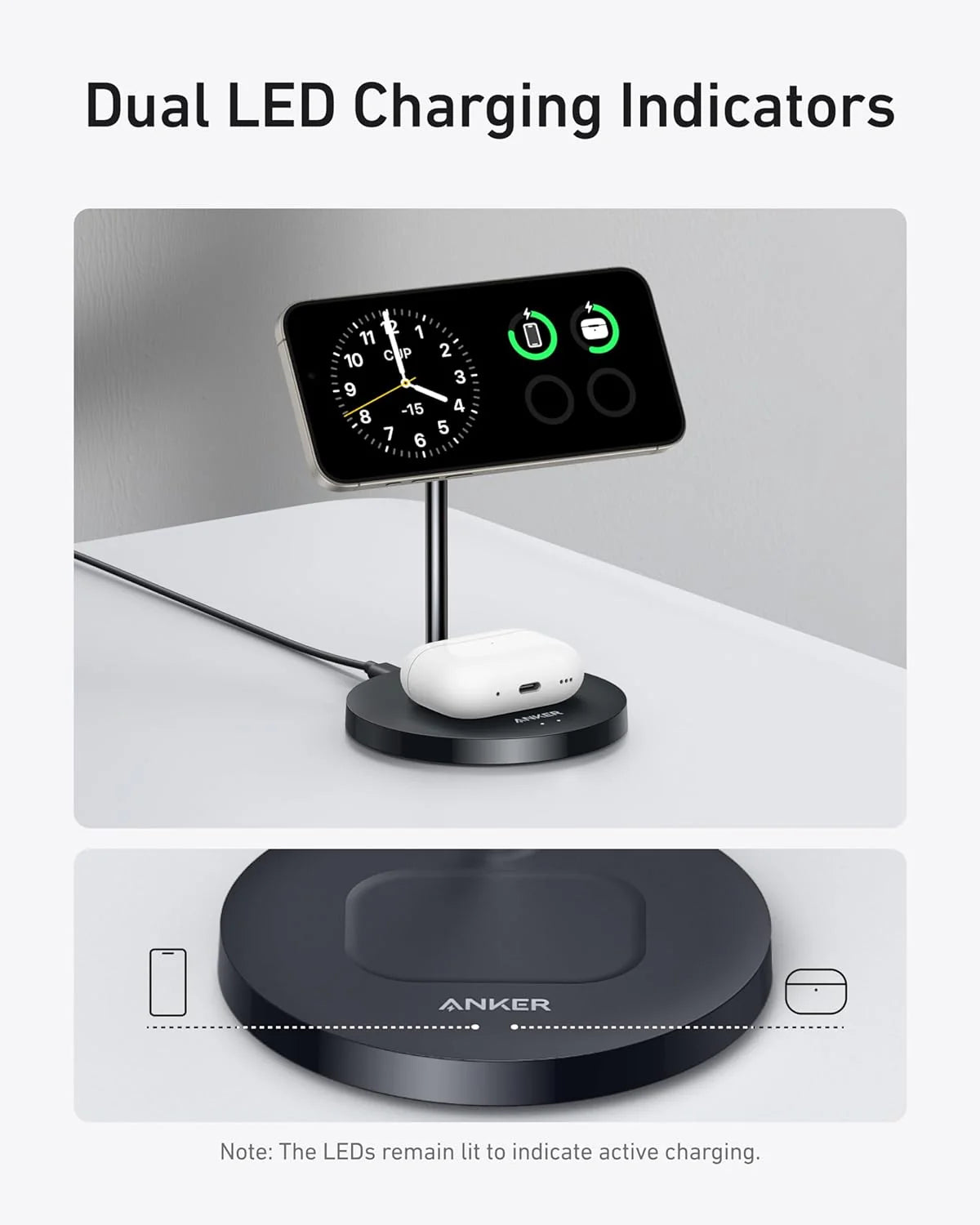 Cargador Anker 2 en 1 Magsafe Inalambrico 15 Watts Certificado por Iphone y AirPods
