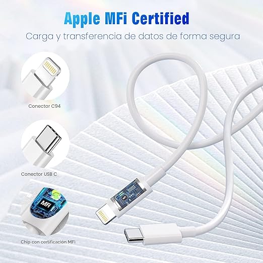 Cable USB C a Lightning (Certificado Apple MFi)  Compatible con iPhone 14 13 12 11 Pro Max X XS XR 8 7