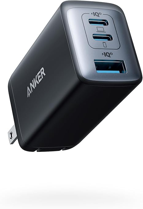 Anker Cargador, 65 W, 3 puertos, rápido, plegable, USB C, bloque de cargador para MacBook Pro/Air, iPad Pro