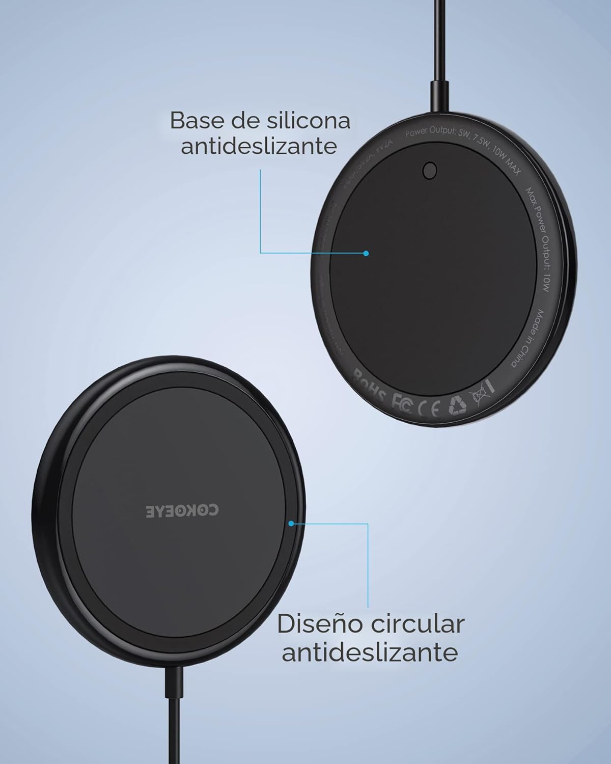 Cargador inalámbrico cokoeye almohadilla de carga inalámbrica rápida de 15 W