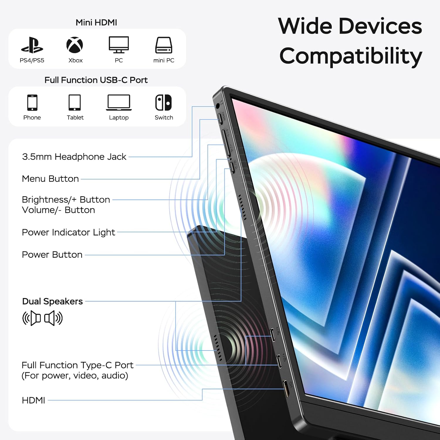 MNN Monitor portátil de 17.3" 2.5K 165Hz Monitor de juegos, pantalla externa USB-C y HDMI con soporte.