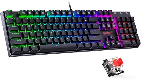 Redragon Teclado Mecánico para Juegos con Cable, 11 Modos Retroiluminados Programables, Interruptor Rojo Intercambiable en Caliente, Anti-Ghosting, Teclas PBT