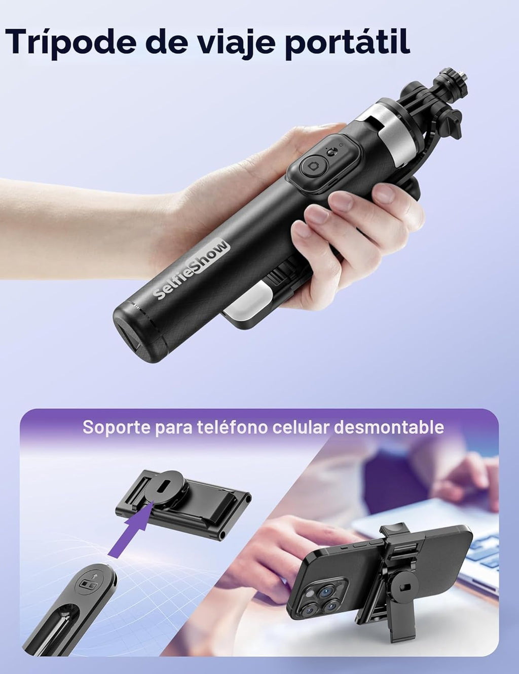 Trípode para selfie stick de 53 pulgadas con luz