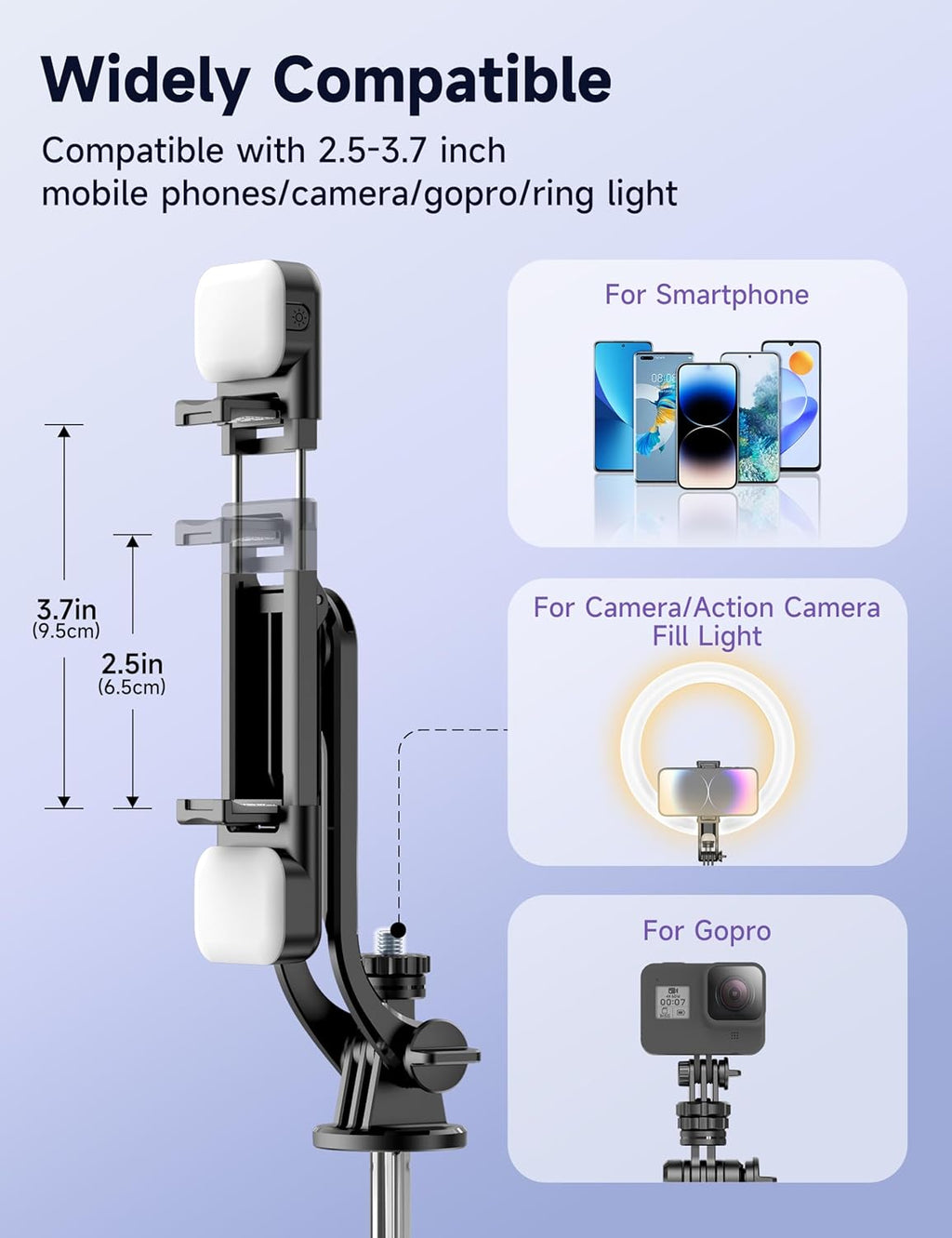 Trípode para selfie stick de 53 pulgadas con luz