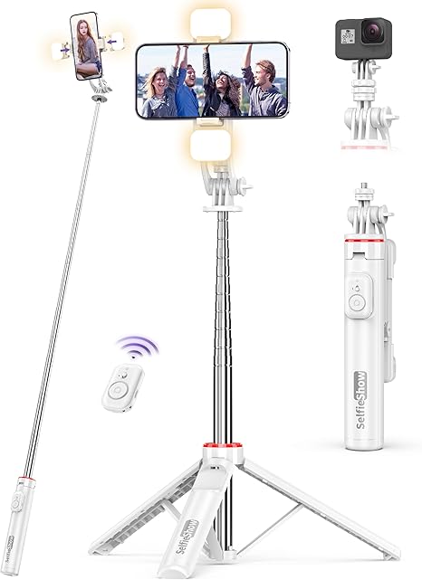 Trípode para selfie stick de 53 pulgadas con luz